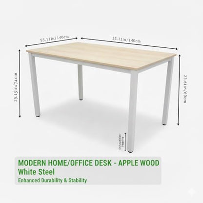47 inch Large Computer Desk Wood, Modern Simple Style Desk for Home Office, Bedroom, Study Student Writing Desk, Small Spaces, White Metal Frame, Apple Wood Grain Top - color: Apple Wood, size: 47"