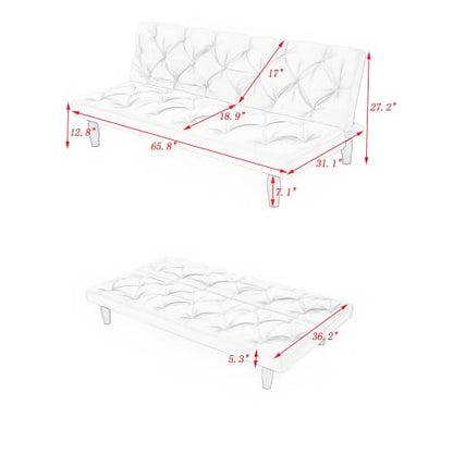 Convertible Futon Sofa Bed, Modern 68'' Faux Leather Sleeper Couch for Living Room,Guest Bed, Adjustable Backrest, Upholstered Recliner Chair, Loveseat for Compact Small Space Living Room (Black New) - color: Black New