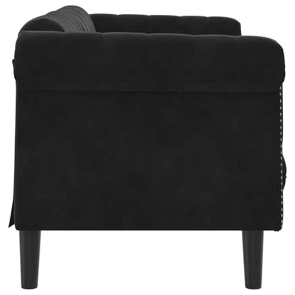 2-Seater Sofa Black Velvet Modern Living Room Furniture Small Couch for Apartments with Sturdy Legs and Soft Upholstered Seating - color: Black/2-seater, size: 71.7" x 30.3" x 29.1" (W x D x H)