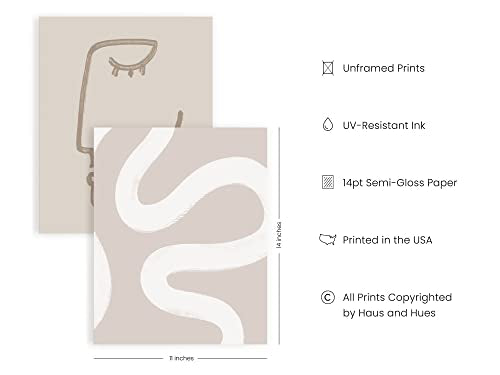 HAUS AND HUES Beige Boho Wall Art – Set of 6 Neutral Mid Century Modern Prints, Minimalist Wall Decor for Room Aesthetic (Unframed 11x14) - color: Cream Gallery, size: 11"L x 14"W