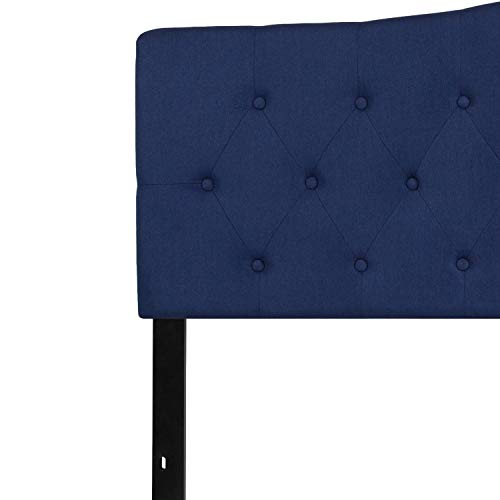 EMMA + OLIVER Tufted Upholstered King Size Headboard in Navy Fabric - color: Navy, size: King