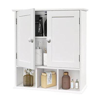 TaoHFE White Bathroom Wall Cabinet with 2 Door Adjustable Shelves | Over The Toilet Storage White Wall Mounted Medicine Cabinets for Bathroom Laundry Room Kitchen - color: White