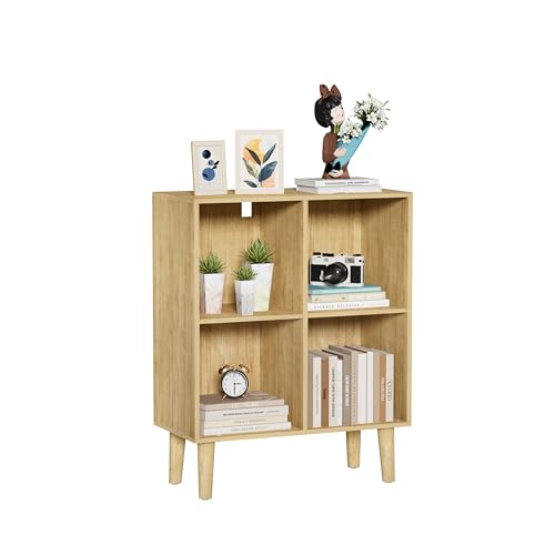 4 Cube Bookcase, Wooden Book Shelf Cube Storage Organizer with Legs, 2 Tier Bookshelf Freestanding Open Shelves for Living Room, Bedroom, Home Office (Oak, 4 Cube) - color: Oak, size: 4 Cube
