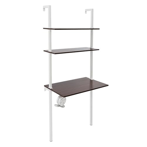 Industrial Wall Mount Desk, 3-Tier Ladder Computer Desk, 30inch Floating Computer Writing Table with Storage Shelves for Home Office Small Spaces (Brown+White) - color: Brown+white
