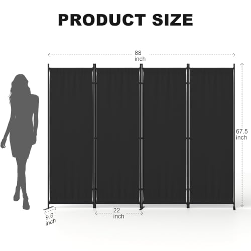 4 Panel Room Divider, 6FT Folding Privacy Screens(Black, 4 Panel-88'') | Portable Partition Room Dividers, Freestanding Wall Divider for Office, Studio, Room Separation - color: Black