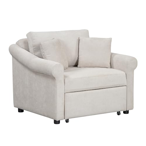 JIVOIT Convertible Sleeper Chair with Adjustable Backrest, 3-in-1 Sleeper Chair with Metal Frame, 3 in 1 Lounger Chair Turns Into Bed, Chenille Fabric Single Bed for Living Room (Beige,315) - color: Beige,315