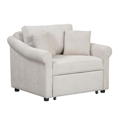 JIVOIT Convertible Sleeper Chair with Adjustable Backrest, 3-in-1 Sleeper Chair with Metal Frame, 3 in 1 Lounger Chair Turns Into Bed, Chenille Fabric Single Bed for Living Room (Beige,315) - color: Beige,315