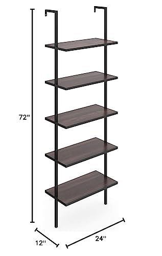 Nathan James Theo 5-Shelf Wood Modern Bookcase, Open Wall Mount Ladder Bookshelf with Industrial Metal Frame, Brown Walnut/Black - color: Theo Brown Walnut/Black, size: Set of 1
