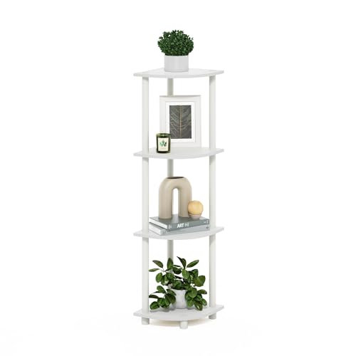 Furinno Turn-N-Tube Corner Shelf, 4-Tier Corner Bookshelf, Display Storage Shelves with Open Shelves, for Organization and Storage, Living Room, Home Office, Garage, White - color: White/White, size: 4-Tier Round Tube