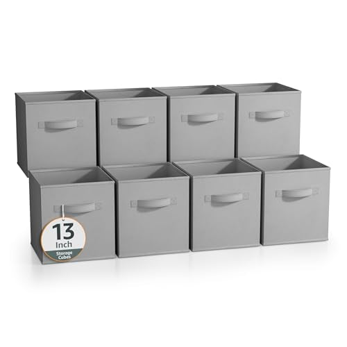 Sorbus 13 Inch Storage Bins - Sturdy Collapsible Fabric Storage Cubes with Handle - 8 Foldable Baskets for Organizing Clothes, Toys, Books - Storage Baskets for Shelves, Closets - color: Gray 8 Pack, size: 13 Inch