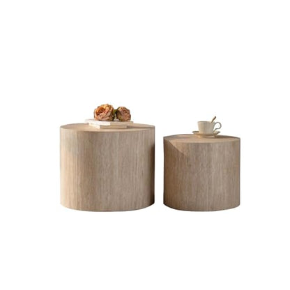 18.9" Nesting Coffee Table Set of 2, Modern Round Coffee Tables Circle Center Table for Living Room Apartment Small Space, Accent End Table Set, No Assembly (Amber) - color: 18.9" White Wood Grain