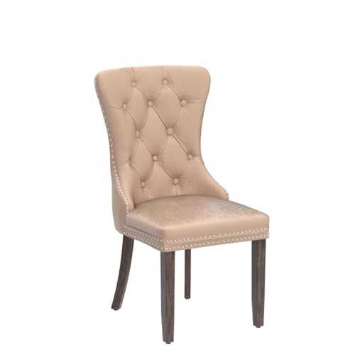 Virabit Velvet Dining Chairs Set of 4, Tufted Upholstered Dining Chairs with Nailhead Back and Ring Pull Trim, Solid Wood Dining Chairs for Kitchen/Bedroom/Dining Room (Khaki) - color: Khaki, size: set of 4