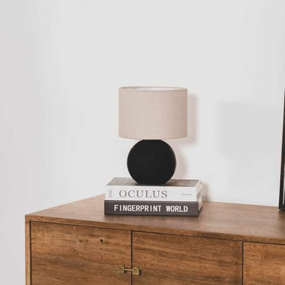 BoutiqueRugs Brennberg Contemporary Geometric Ceramic Bedside Table Lamp for Bedroom Nightstand - Modern End Side Lighting for Living Room - Shade Linen - Beige, Black - 10" H