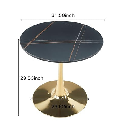 31.5" Black and Gold Round Tulip Dining Table for 2-4, Mid-Century Modern Small Space Kitchen Table with MDF Top and Gold Metal Pedestal Base for Apartment Breakfast Nook - color: Black and Gold
