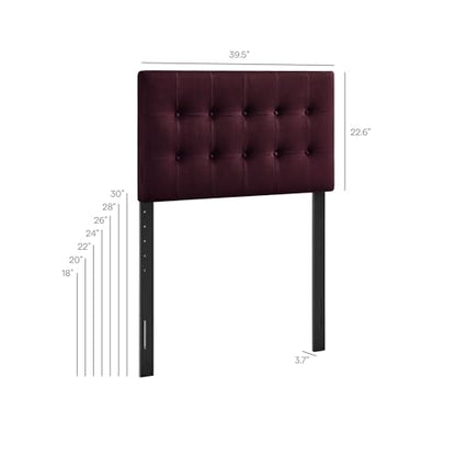 Modway Emily Twin Size Performance Velvet Headboard in Mulberry - Stain-Resistant Velvet Upholstery with Button Tufting and 7 Adjustable Height Positions - color: Mulberry, size: Twin
