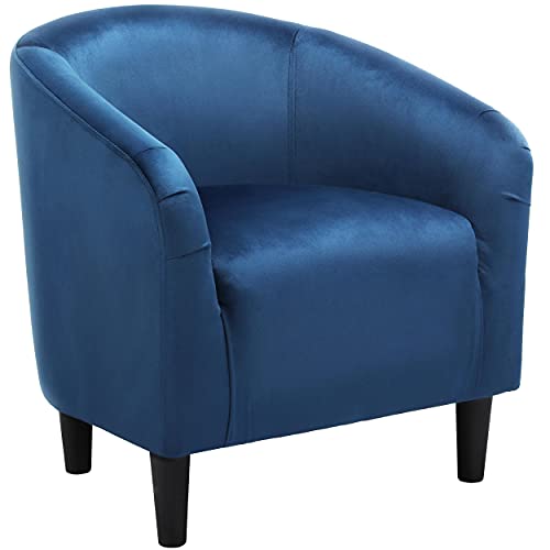 Yaheetech Small 25.5in Wide Velvet Barrel Accent Chair Bedroom, Pagoda Blue | Compact Cozy Barrel Chairs with a Curved Silhouette, Upholstered Furry Armchair for Small Spaces, Living Room Bedroom Corner - color: Pagoda Blue (Velvet), style: without Ottoma