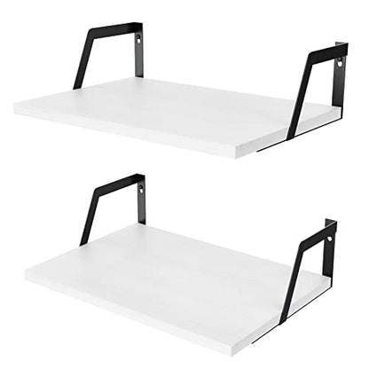 SRIWATANA White Deep Floating Shelves, Set of 2 Wood Wall Shelf Unit | Sturdy Rustic Wood Organizers; Large Capacity Spacious Hanging Boards to Display Books, Plants, Kitchen Spices - color: Washed White