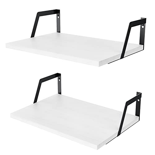SRIWATANA White Deep Floating Shelves, Set of 2 Wood Wall Shelf Unit | Sturdy Rustic Wood Organizers; Large Capacity Spacious Hanging Boards to Display Books, Plants, Kitchen Spices - color: Washed White