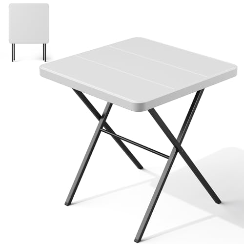 27'' Square Folding Table, Foldable Table No Assembly 400lbs Weight Capacity, Heavy Duty Portable Picnic Card Table for Camping, Patio, Dining, Indoor, Outdoor(White) - color: White, size: 27inch-1 Pack