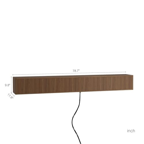KEIKI 78.7" Floating TV Stand Wall Mounted with 16 Color LEDs & Power Outlets for TVs Up to 70 Inch, Wooden Media Console Entertainment Center Television Table Cabinet for Living Room, Bedroom