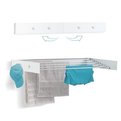 Ivation Retractable Wall Mounted Clothes Drying Rack, 40" Foldable Laundry Drying Rack for Clothing | Collapsible Space-Saving Design & 5 Rods | Easy Installation with Hardware & Wall Template (White) - size: 40 Inch