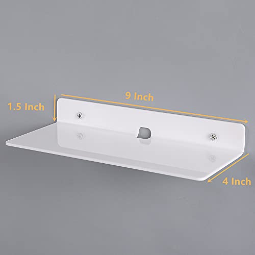 9 Inch Acrylic Floating Shelves Set of 4,Small Wall Display Shelf for Bluetooth Speakers/Security Cameras/Nintendo Switch/Action Figures,Damage-Free Wall Shelves Stick-On Shelf,White - color: White With Adhesive Tape and Screws