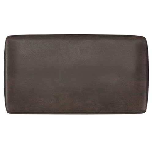 SIMPLIHOME Milltown 27" Wide Vegan Leather Ottoman in Distressed Brown | Contemporary ottoman with a cushioned seat for bedroom seating; rectangle footstool, footrest or bench. - color: Distressed Brown, style: Small Ottoman Bench