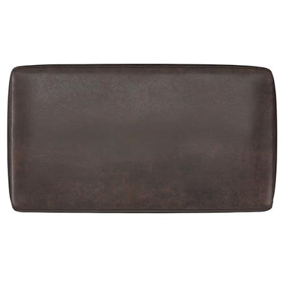 SIMPLIHOME Milltown 27" Wide Vegan Leather Ottoman in Distressed Brown | Contemporary ottoman with a cushioned seat for bedroom seating; rectangle footstool, footrest or bench. - color: Distressed Brown, style: Small Ottoman Bench