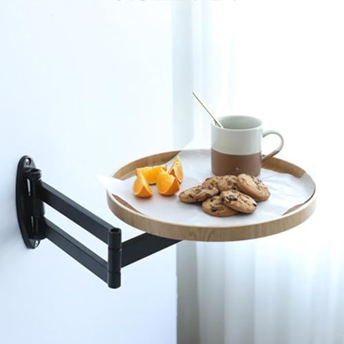 Retractable Wall Mounted Folding Table, 11.8" Adjustable Small Folding Round Desk with Retractable Aluminum Alloy Brackets for Bedroom Bathroom Balcony Living Room Saving (Oak Color) - color: Oak Color