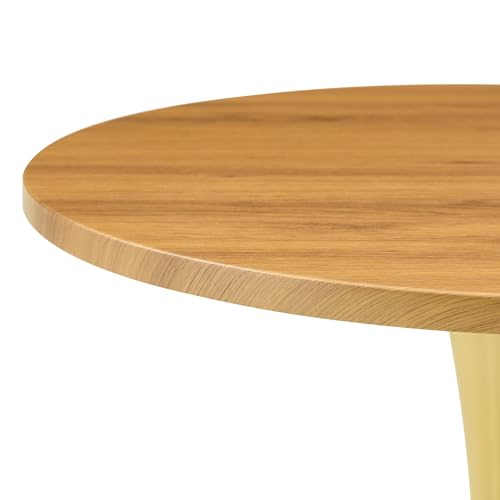 23.6" Round Dining Table, Mid-Century Modern Tulip Table with Thickened Tabletop & Metal Pedestal, Circle Bistro Table for Kitchen, Small Places, Apartments, Cafe - color: Wood Gold, size: 23.6" dining table