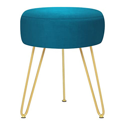 GERANT Multifunctional Vanity Stool - Velvet Footrest Stool-Upholstered Chair Stool -Ottoman Round Modern Dressing Chair - Side Coffee Table Seat with Golden Metal Leg for Living Room (Peacock Blue) - color: Peacock Blue