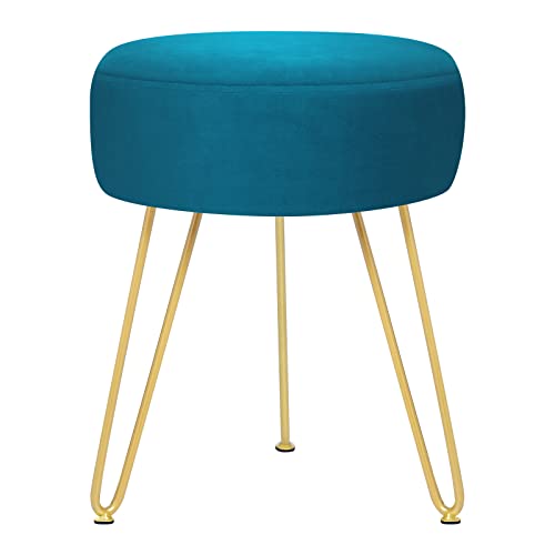 GERANT Multifunctional Vanity Stool - Velvet Footrest Stool-Upholstered Chair Stool -Ottoman Round Modern Dressing Chair - Side Coffee Table Seat with Golden Metal Leg for Living Room (Peacock Blue) - color: Peacock Blue