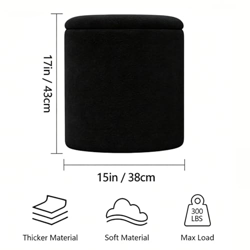 Cmishe Ottoman Poufs with Storage, Soft Upholstered Vanity Stool,Multifunctional Ottomans Coffee Table Padded Seat Foot Rest for Living（Black）