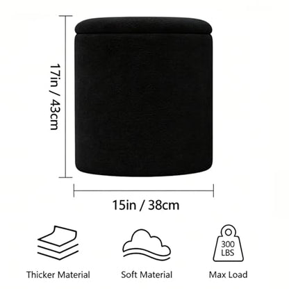 Cmishe Ottoman Poufs with Storage, Soft Upholstered Vanity Stool,Multifunctional Ottomans Coffee Table Padded Seat Foot Rest for Living（Black）