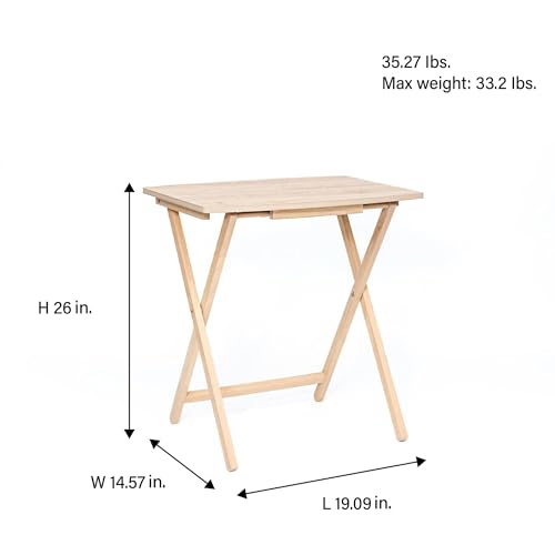 PJ Wood XL Oversize Tray Table, Natural Wood, 5-Pack | 33.2 lb Capacity, Rectangular Shape, Foldable Design, Space-Saving Storage