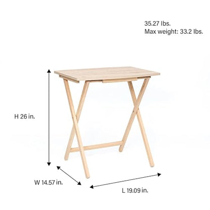 PJ Wood XL Oversize Tray Table, Natural Wood, 5-Pack | 33.2 lb Capacity, Rectangular Shape, Foldable Design, Space-Saving Storage