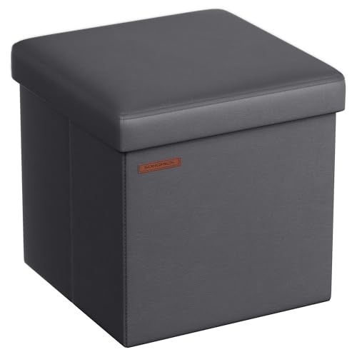 SONGMICS Mazie Collection - 15 Inches Ottoman with Storage, Footstool, Storage Ottoman, Load 660 lb, for Dorm, Living Room, Bedroom, Synthetic Leather, Dark Gray ULSF010G01 - color: Dark Gray