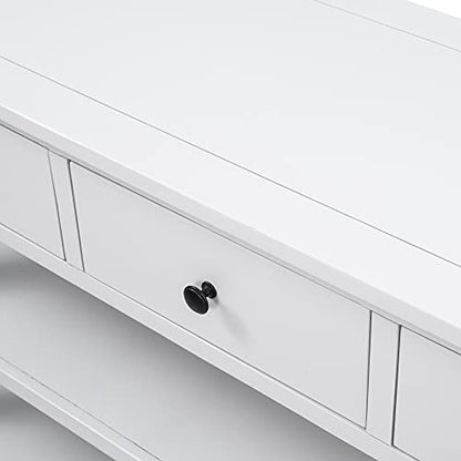 Modern Console Table, Pine Solid Wood Sofa Table with 3 Drawers and 2 Shelves, Entryway Table Sideboard Buffet Table for Living Room, 220 LBS Weight Capacity, Easy Assembly (Antique White-1) - color: Antique White-1