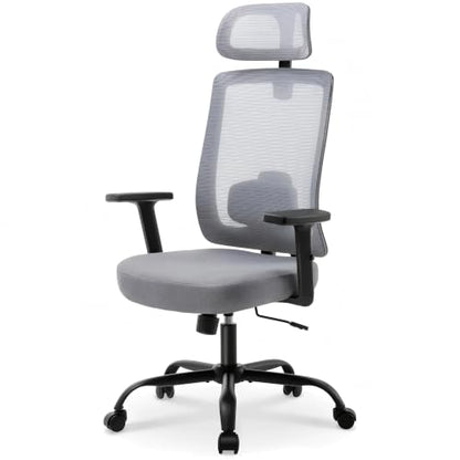 Ergonomic Office Chair, 330LBS Computer Chairs High Back with Adjustable Lumbar Support, Breathable Mesh Desk Chair Ergonomic with Thickened Cushion, Comfy Home Office Desk Chair, Gray - color: Grey