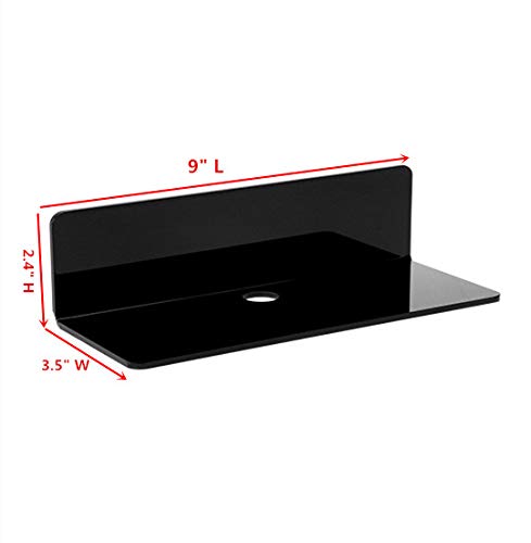 4 PCS Small Acrylic Floating Wall Shelves,9 Inch Adhesive Display Shelf for Nintendo Switch/Smart Speaker/Security Cameras/Action Figures,No Damage Expand Wall Space,Black - color: Black With Adhesive Tape