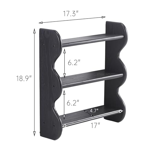 100% Solid Wood Floating Shelf, Vintage Wall Shelves Wall Mounted Storage Rack 3-Tier, Farmhouse Decor Hanging Shelf Display Shelves for Apartment, Living Room and Bedroom - color: Black