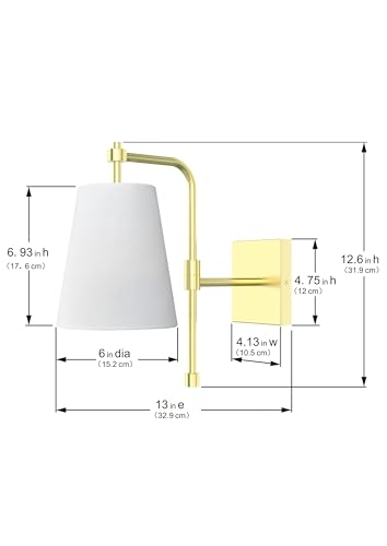 Swing Arm Wall Lamps Set of 2, Fabric Linen Shade, Hardwired Wall Mounted Light Fixture for Bedside, Living Room, Bathroom, Versatile Home Decor (Brushed Gold)