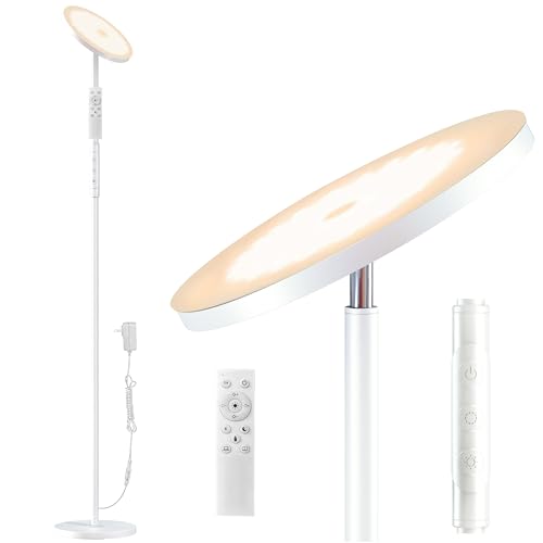 LED Floor Lamp, 3600LM Bright Standing Lamp 350W Equivalent with 2700K-6500K Stepless Dimming, Modern Torchiere Room Lamp with Remote/Touch Control, 69" Tall Lamp for Living Room Bedroom Office(White) - color: White