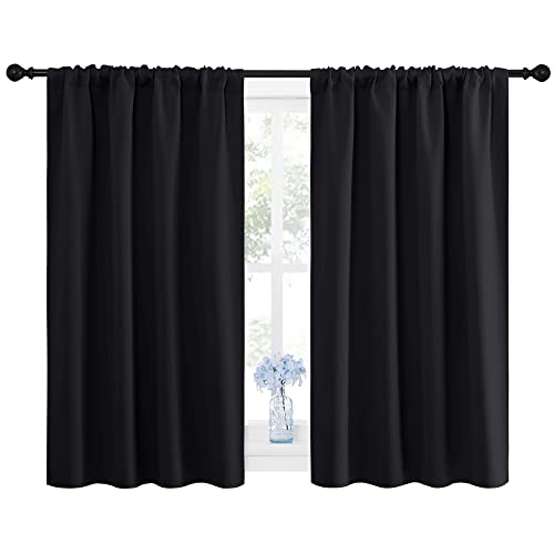 NICETOWN Black Blackout Curtains and Drapes 48 inches Long, Privacy RV Draperies for Small Windows, Thermal Insulated Curtain Panels (42" Wide, 2 Panels) - color: Black, size: 42"W x 48"L (Pack of 2)