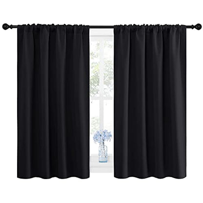 NICETOWN Black Blackout Curtains and Drapes 48 inches Long, Privacy RV Draperies for Small Windows, Thermal Insulated Curtain Panels (42" Wide, 2 Panels) - color: Black, size: 42"W x 48"L (Pack of 2)