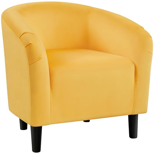 Yaheetech Small 25.5in Wide Velvet Barrel Accent Chair Bedroom, Yellow | Compact Cozy Barrel Chairs with a Curved Silhouette, Upholstered Furry Armchair for Small Spaces, Living Room Bedroom Corner - color: Yellow (Velvet), style: without Ottoman