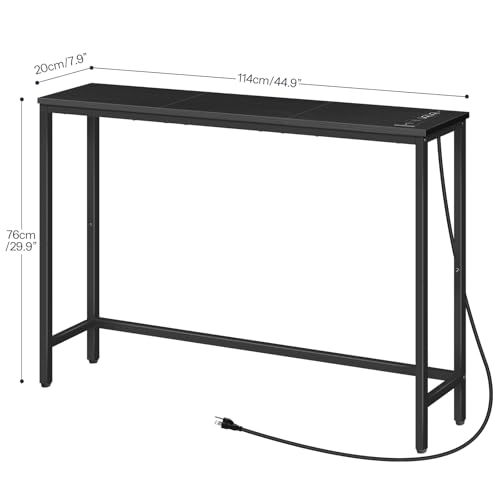 HOOBRO Narrow Console Table with Power Outlets, 44.9 Inches Sofa Table, Slim Behind Couch Table, Entryway Table with Display Shelf, for Living Room, Foyer, Hallway, Black BB114UXG01 - color: Black