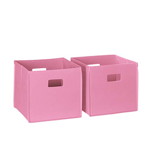 RiverRidge 접이식 보관함 - 25.4cm(10인치) 높이 핑크 큐브 2팩 | 패브릭 통, 보관 큐브 2개 세트, 컷아웃 핸들, 놀이방 옷장 오거나이저, 하단 보드 인서트가 있는 접이식 칸막이 - color: 핑크 25.4cm(10인치) 높이 통 2개