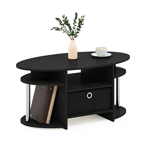 Oval Modern Coffee Table with Side Shelves and Storage Bin, Side Table with Shelf, Coffee Table, for Bedroom, Living Room, Home Office, Americano/Stainless Steel - color: Americano/Stainless Steel/Black