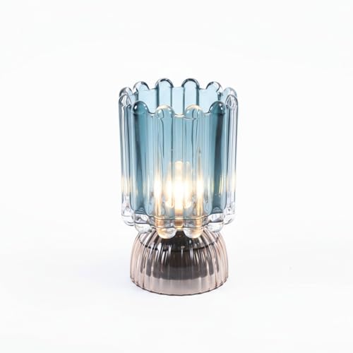 Battery Operated Lamp with Auto-Off Timer, Cordless Table Night Light for Bedroom & Entryway, Portable LED Lamp for Home, Outdoor, Camping No Battery Included (Wine Glass Design-Smoke Blue) - color: Wine Glass Design-Smoke blue